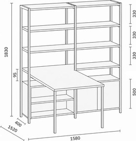 Zestaw biurowy HOME OFFICE z półkami, czarny/brzoza