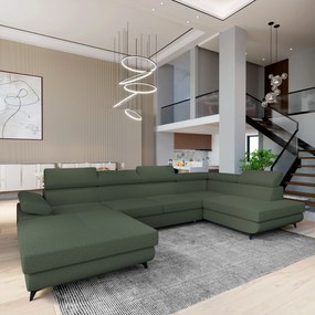 Masseno Narożnik RUBANO z funkcją spania i pojemnikiem na pościel Narozniki U, Rozkładana sofa - Zielony, QUELLE 37