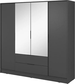Szafa z lustrem 200 cm Kalma 4DL - szafa z drzwiami otwieranymi, 2 szuflady, drążek - grafit