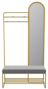 Garderoba metalowa z ławką, lustrem i 1 półką - Złoty - AZELIA