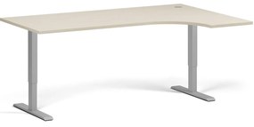Narożne biurko z regulacją wysokości, 180x120 cm, 2 silniki, L/P, szara podstawa, brzoza