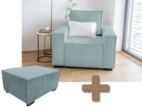 Fotel z taboretem SMART SET, jasnoniebieski