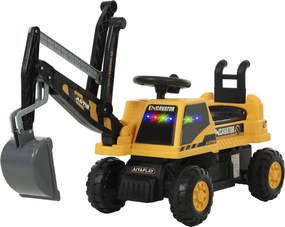 AIYAPLAY Koparka na siedzenie z łopatą, kierownicą, obracający się kadłub, regulowane oparcie dla dzieci 1,5-3 lata, Żółty | Aosom PL