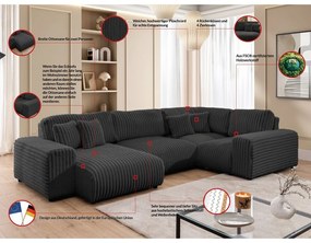 Ciemnoszary sztruksowy narożnik (prawostronny/w kształcie litery U) Justin – Ropez