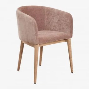 Zestaw 2 Tapicerowanych Krzeseł Do Jadalni Z Podłokietnikami Bunia Natural Wood & Tkaniny Szenil Rosa Palote | Daydream Pink - Sklum