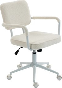 HOMCOM Krzesło biurowe z Sherpa-Fleece, krzesło obrotowe z funkcją obrotu 360°, funkcją kołysania, regulowane, z rolkami PU, kremowo-białe | Aosom PL