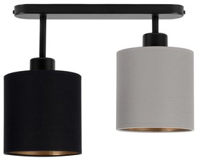 Lampa sufitowa czarna dwupunktowy spot z szaro-czarnymi abażurami C-33