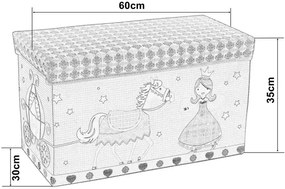 Niebieska składana pufa dziecięca ze schowkiem pociąg M8-P44