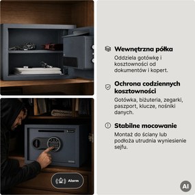Mały sejf wrzutowy na kod, elektroniczny, na utarg i koperty, 350x250x250 mm: PIERCE