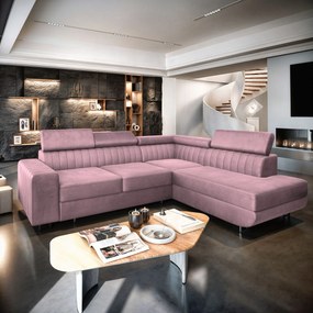 Masseno Narożnik NOLA z funkcją spania i pojemnikiem na pościel Narozniki L, Rozkładana sofa - Wrzosowy, MONOLITH 62