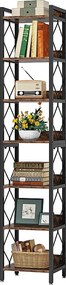 200 cm bardzo wysoka wąska biblioteczka, 7-poziomowa wąska biblioteczka do małych przestrzeni, wolnostojące półki, rustykalny brąz