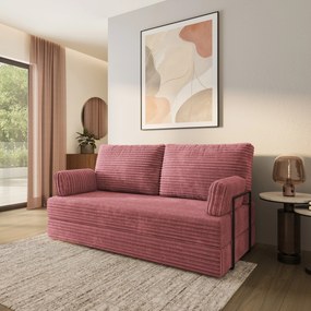 Masseno Sofa piankowa SILAR z funkcją spania, Kanapa z pianki do salonu, Bezmontażowa, Tkanina sztruksowa – Pudrowy róż TILIA 62