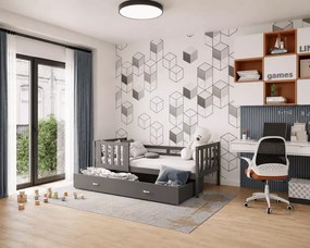 Łóżko dziecięce Frija 80x160/80x190 z szufladą i dodatkowym spaniem białe szare sosna