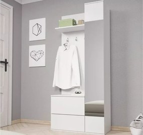 Garderoba Nepo biała 90 cm do przedpokoju z lustrem siedziskiem szafa nowoczesna push to open