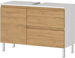 Biała szafka pod umywalkę w dekorze dębu 80x56 cm Torrance – Germania