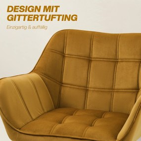 HOMCOM Fotel tapicerowany, Fotel akcentowy, Design skandynawski, Wygląd aksamitny, Do 120 kg, Nogi z drewna kauczukowego, Żółty