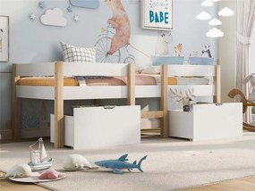 Łóżko mezzanine z litego drewna sosnowego z szufladami - 90x190 cm - Białe