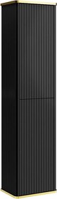 Wisząca prążkowana kolumna łazienkowa ze złotą lamówką - Czarna - W140 cm - KELIZA