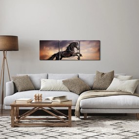 Obraz - Konie (z zegarem) (90x30 cm)