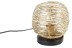 Designerska lampa stołowa złota z czarną podstawą 20 cm - SarellaDesignerski Oswietlenie wewnetrzne