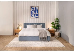 Niebieskie tapicerowane łóżko dwuosobowe ze schowkiem i stelażem 180x200 cm Myra Slim Line – Bonami Selection