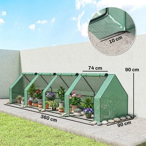 Outsunny Szklarnia z zamkiem błyskawicznym, mrozoodporna szklarnia foliowa ze stali 360 x 90 x 90 cm Zielona | Aosom PL