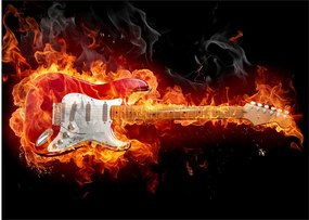 Obraz - Gitara w płomieniach (70x50 cm)