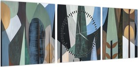 Obraz - Naturalna geometria abstrakcyjna II. (z zegarem) (90x30 cm)