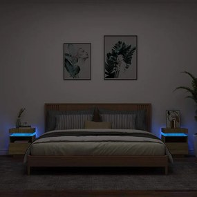 Zestaw 2 Szafek Nocnych Sonoma Dąb z LED RGB, USB, Drewno Inżynieryjne, Przechowywanie i Organiczny Design