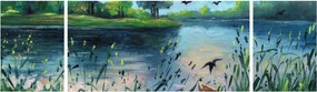 Obraz - Obraz olejny, Wczesny letni wieczór nad jeziorem (170x50 cm)