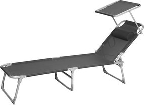 Leżak ogrodowy LAGUNA z regulowanym daszkiem, 193x59x30cm, ciemnoszary SongmicsHome