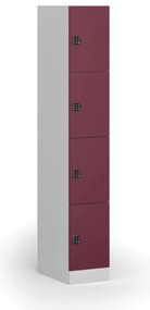 Szafka skrytkowa, 4 schowki, 1850 x 300 x 500 mm, demontaż, zamek kodowy, drzwi czerwone