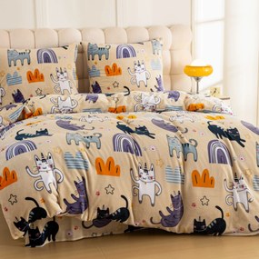 PrzytulneMieszkanie.pl PrzytulneMieszkanie.pl PrzytulneMieszkanie.pl Zestaw pościeli z mikropluszu PURRSLEEP beżowe + prześcieradło z mikropluszu SOFT 90x200 cm białe, pojedyncze łóżko