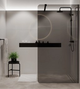 Ścianka prysznicowa WALK IN FIX grafitowa 8 mm MOLIS Grafit Round MASSI I Różne rozmiary : Kolor profili kabiny - czarny, Szerokość ścianki - 90 cm , Typ montażu - WALK in FIX (Do ściany)