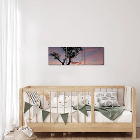 Obraz - Drzewo i czerwonawe odcienie (z zegarem) (90x30 cm)