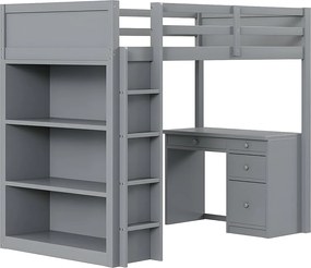 Łóżko mezzanine 90x200 cm - z meblami do przechowywania i biurkiem - z litego drewna - Szare