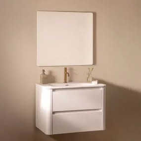 Zestaw Wiszących Mebli Łazienkowych Zintegrowany Z Umywalką Egerton Biała & Prostokątny Led - Sklum