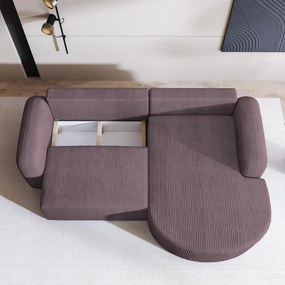 Masseno Narożnik AMILIA z funkcją spania i pojemnikiem na pościel Narozniki L, Rozkładana sofa - Wrzos, POSO 130