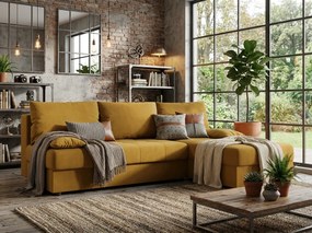 PROMOCJA Rozkładany dwustronny narożnik VENORIA SLIM 200x143 cm, musztardowy + 2 poduszki GRATIS II gatunek