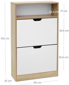 Półka na buty BOCO na zawiasach, dekor dąb i biały, 2 półki
