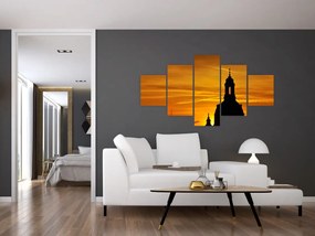 Obraz kościoła o zachodzie słońca (125x70 cm)