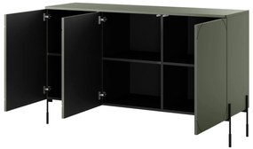 Komoda trzydrzwiowa Sonatia na metalowych nogach 150 cm - oliwka