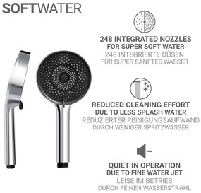 Zestaw prysznicowy ze stali nierdzewnej w kolorze srebra ze słuchawką prysznicową/z drążkiem z suwakiem 70 cm Softwater – Wenko