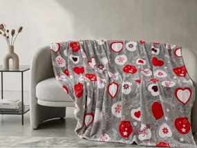 Świąteczny koc z mikropluszuy CHRISTMAS HEART szary Rozmiar: 200 x 220 cm