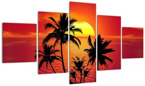 Obraz sylwetki wyspy z palmami (125x70 cm)
