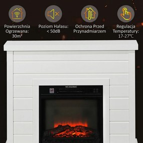HOMCOM kominek elektryczny, efekt płomieni 3D, 3 ustawienia, timer, pilot, biały
