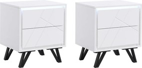 Zestaw 2 szafek nocnych z 2 szufladami - z oświetleniem LED - Płyta MDF - Biały lekiarowany - SALIANO