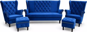 Elegancki tapicerowany zestaw wypoczynkowy - sofa uszak 3 os + 2x Fotel uszak + 2x Podnóżek