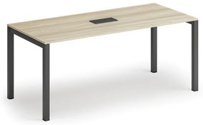 Stół konferencyjny PRIMO SQUARE, 180x80 cm, dąb naturalny + port blatowy TYP III, czarny