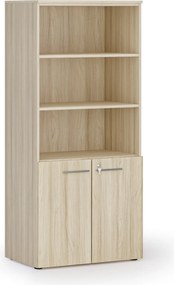 Szafa biurowa z drzwiami niskimi PRIMO WOOD, 800 x 500 x 1781 mm, dąb naturalny